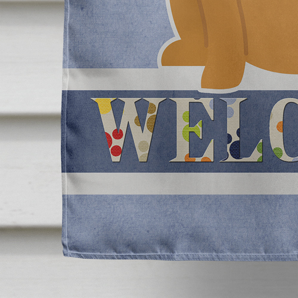 English Bulldog Red Welcome House Flag 28x40 Porch Sleeve Pole Decorative Outside Yard Banner Artwork Wall Hanging, Polyester
