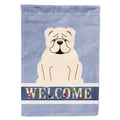 English Bulldog White Welcome House Flag 28x40 Porch Sleeve Pole Decorative Outside Yard Banner Artwork Wall Hanging, Polyester