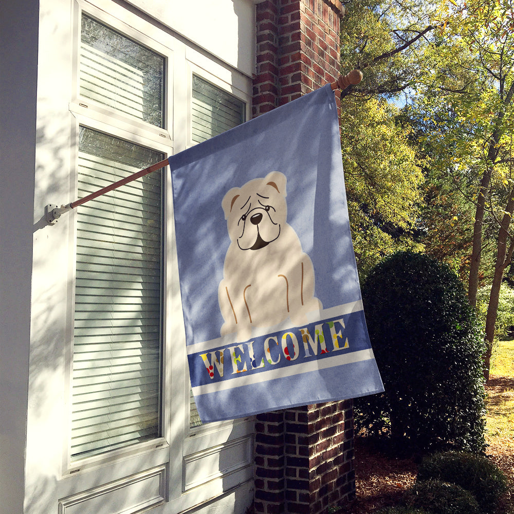 English Bulldog White Welcome House Flag 28x40 Porch Sleeve Pole Decorative Outside Yard Banner Artwork Wall Hanging, Polyester