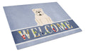 English Bulldog White Welcome Cutting Board Tempered Glass Kitchen Cutting Surface, Heat Resistant Chopping, Non-Slip Feet, Food Prep & Serving