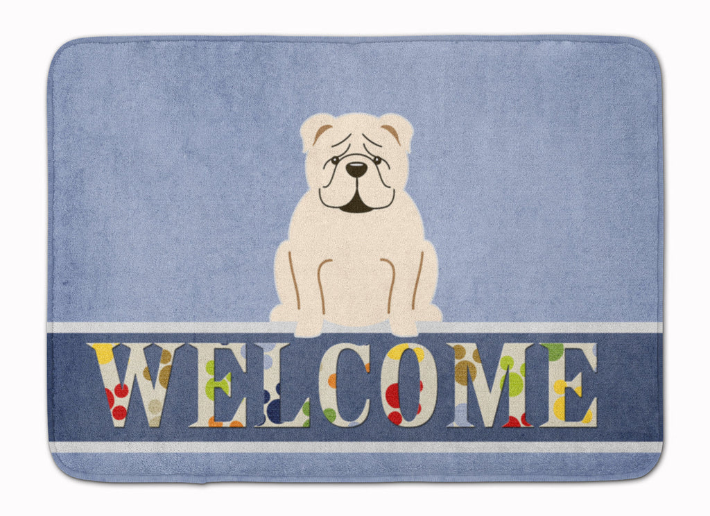 English Bulldog White Welcome Memory Foam Kitchen Mat Machine Washable Anti-Fatigue Cushion Comfort Bath or Kitchen Rug