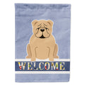 English Bulldog Fawn Welcome House Flag 28x40 Porch Sleeve Pole Decorative Outside Yard Banner Artwork Wall Hanging, Polyester