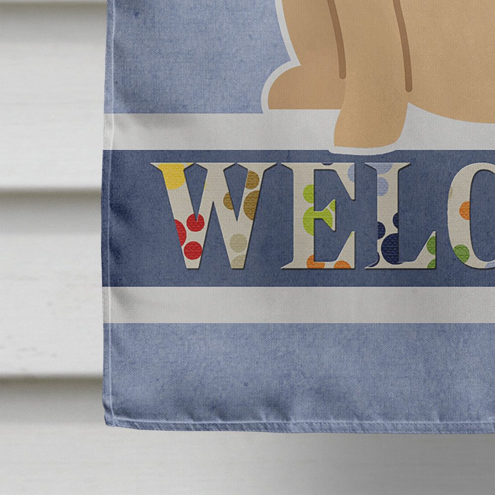 English Bulldog Fawn Welcome House Flag 28x40 Porch Sleeve Pole Decorative Outside Yard Banner Artwork Wall Hanging, Polyester