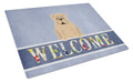English Bulldog Fawn Welcome Cutting Board Tempered Glass Kitchen Cutting Surface, Heat Resistant Chopping, Non-Slip Feet, Food Prep & Serving