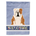 English Bulldog Fawn White Welcome House Flag 28x40 Porch Sleeve Pole Decorative Outside Yard Banner Artwork Wall Hanging, Polyester