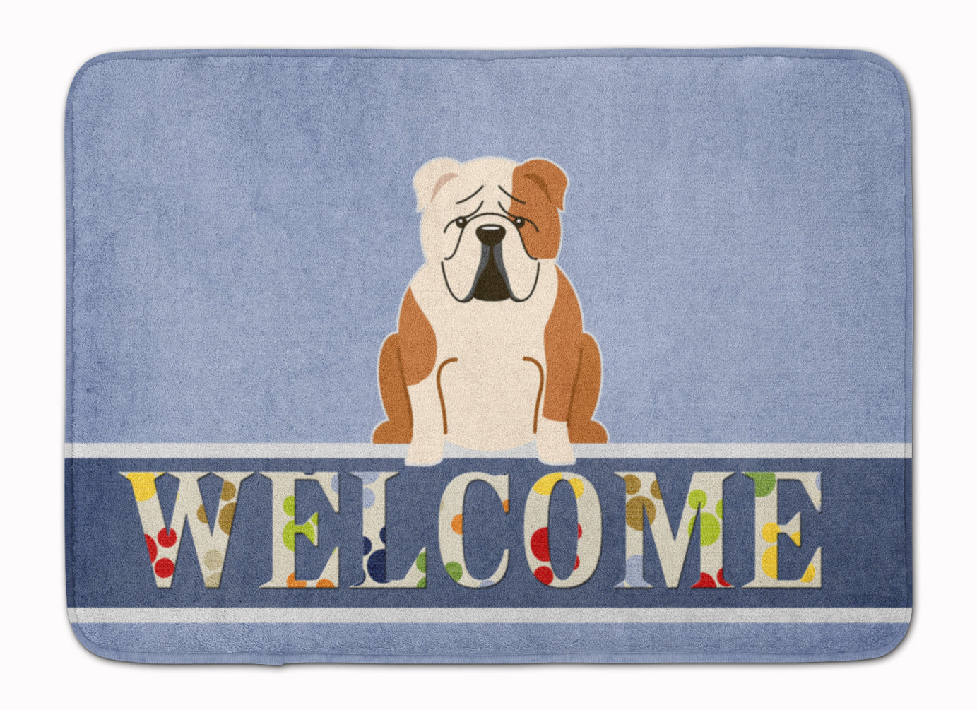 English Bulldog Fawn White Welcome Memory Foam Kitchen Mat Machine Washable Anti-Fatigue Cushion Comfort Bath or Kitchen Rug