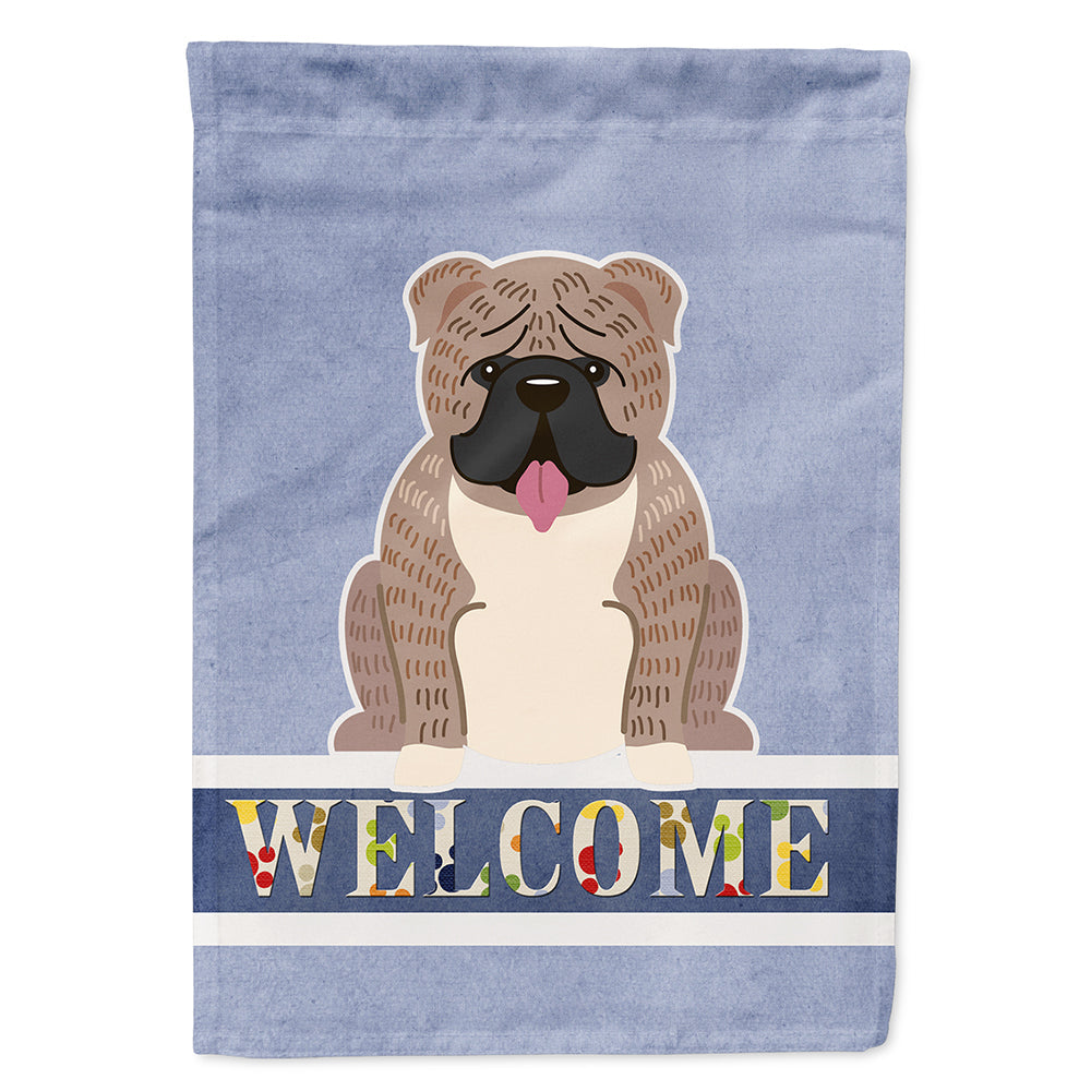 English Bulldog Grey Brindle  Welcome House Flag 28x40 Porch Sleeve Pole Decorative Outside Yard Banner Artwork Wall Hanging, Polyester