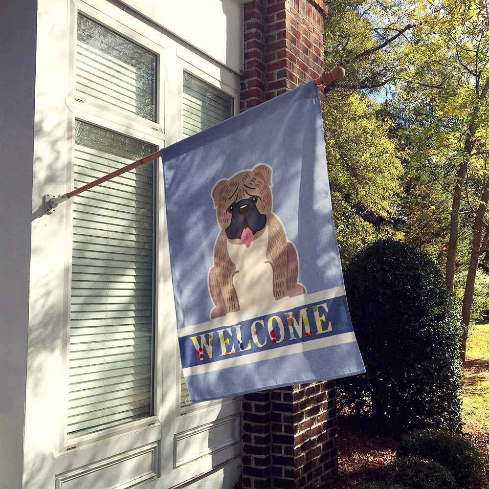 English Bulldog Grey Brindle  Welcome House Flag 28x40 Porch Sleeve Pole Decorative Outside Yard Banner Artwork Wall Hanging, Polyester