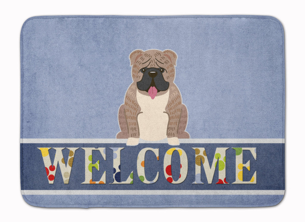 English Bulldog Grey Brindle  Welcome Memory Foam Kitchen Mat Machine Washable Anti-Fatigue Cushion Comfort Bath or Kitchen Rug