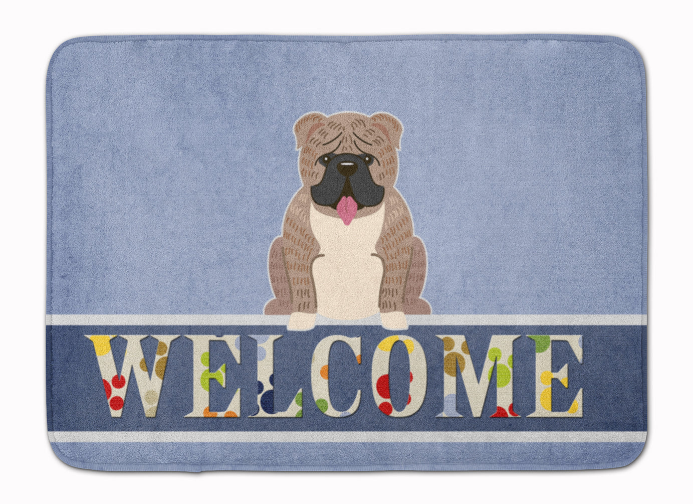 English Bulldog Grey Brindle  Welcome Memory Foam Kitchen Mat Machine Washable Anti-Fatigue Cushion Comfort Bath or Kitchen Rug