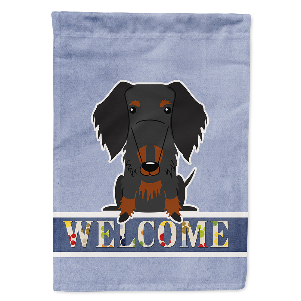 Wire Haired Dachshund Black Tan Welcome House Flag 28x40 Porch Sleeve Pole Decorative Outside Yard Banner Artwork Wall Hanging, Polyester