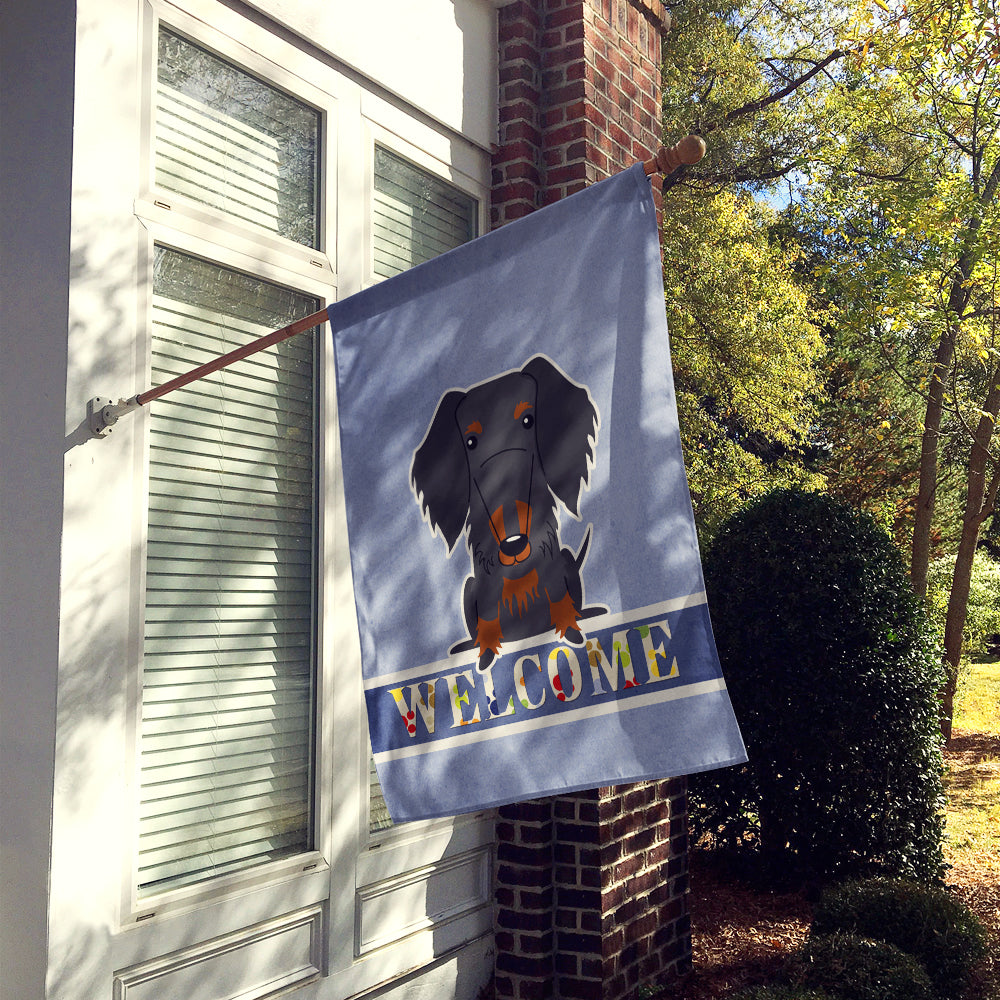 Wire Haired Dachshund Black Tan Welcome House Flag 28x40 Porch Sleeve Pole Decorative Outside Yard Banner Artwork Wall Hanging, Polyester