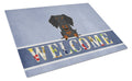 Wire Haired Dachshund Black Tan Welcome Cutting Board Tempered Glass Kitchen Cutting Surface, Heat Resistant Chopping, Non-Slip Feet, Food Prep & Serving