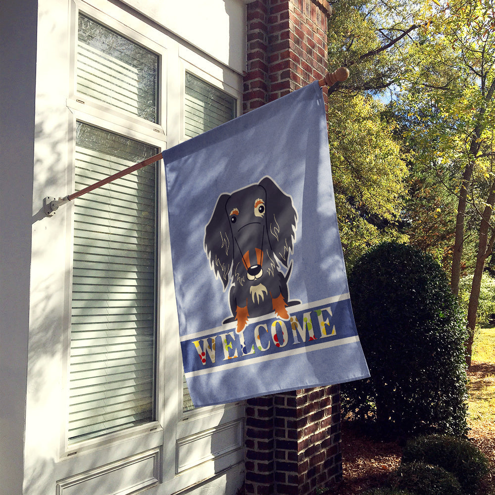 Wire Haired Dachshund Dapple Welcome House Flag 28x40 Porch Sleeve Pole Decorative Outside Yard Banner Artwork Wall Hanging, Polyester