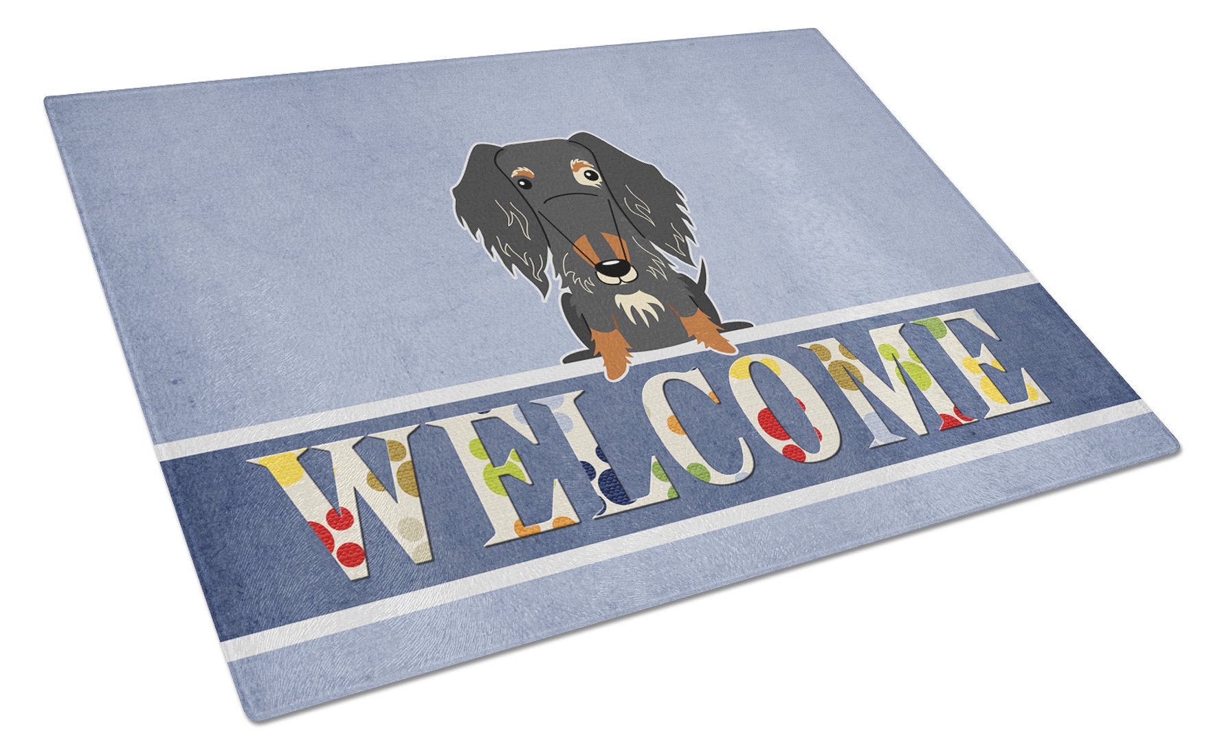 Wire Haired Dachshund Dapple Welcome Cutting Board Tempered Glass Kitchen Cutting Surface, Heat Resistant Chopping, Non-Slip Feet, Food Prep & Serving