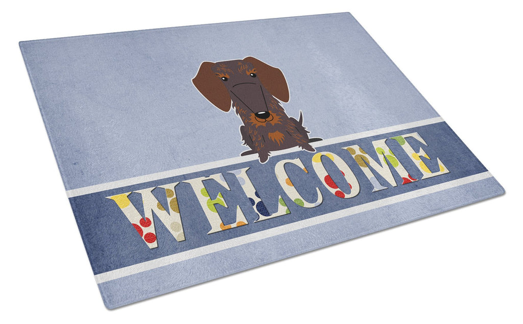 Wire Haired Dachshund Chocolate Welcome Cutting Board Tempered Glass Kitchen Cutting Surface, Heat Resistant Chopping, Non-Slip Feet, Food Prep & Serving