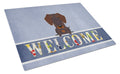 Wire Haired Dachshund Chocolate Welcome Cutting Board Tempered Glass Kitchen Cutting Surface, Heat Resistant Chopping, Non-Slip Feet, Food Prep & Serving