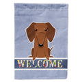 Dachshund Red Brown Welcome House Flag 28x40 Porch Sleeve Pole Decorative Outside Yard Banner Artwork Wall Hanging, Polyester