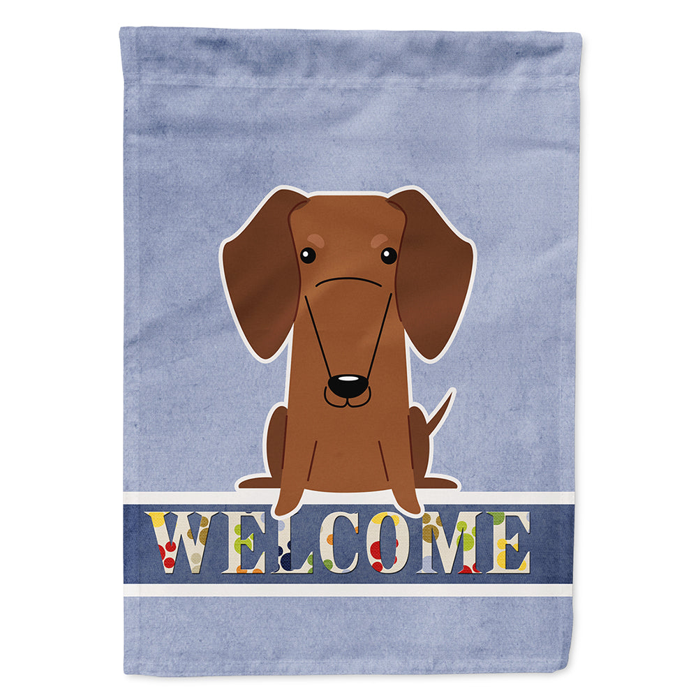 Dachshund Red Brown Welcome House Flag 28x40 Porch Sleeve Pole Decorative Outside Yard Banner Artwork Wall Hanging, Polyester