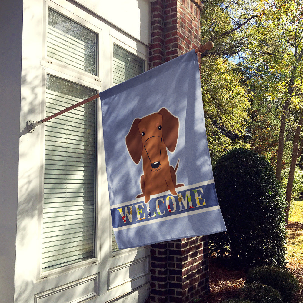 Dachshund Red Brown Welcome House Flag 28x40 Porch Sleeve Pole Decorative Outside Yard Banner Artwork Wall Hanging, Polyester
