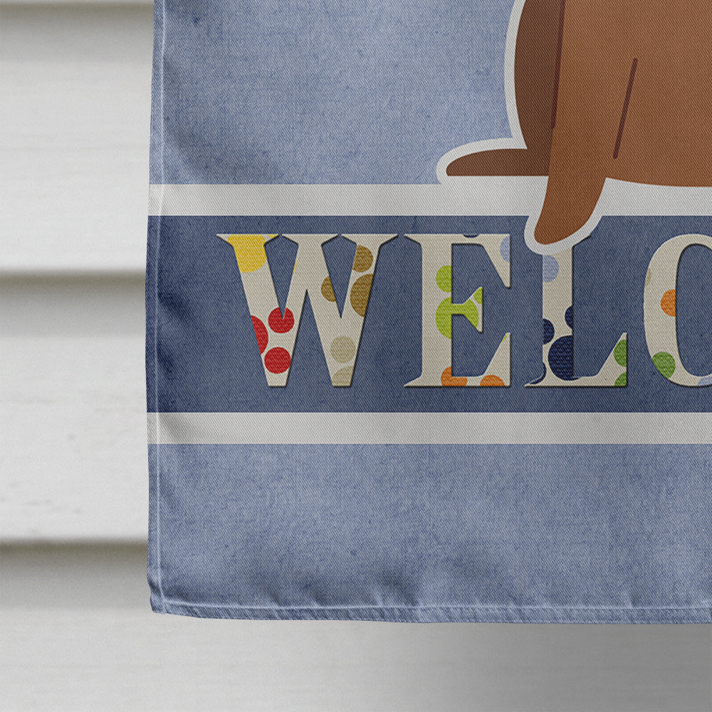 Dachshund Red Brown Welcome House Flag 28x40 Porch Sleeve Pole Decorative Outside Yard Banner Artwork Wall Hanging, Polyester