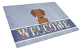 Dachshund Red Brown Welcome Cutting Board Tempered Glass Kitchen Cutting Surface, Heat Resistant Chopping, Non-Slip Feet, Food Prep & Serving
