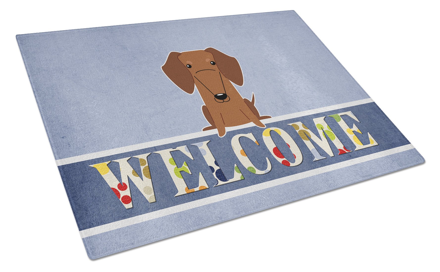 Dachshund Red Brown Welcome Cutting Board Tempered Glass Kitchen Cutting Surface, Heat Resistant Chopping, Non-Slip Feet, Food Prep & Serving