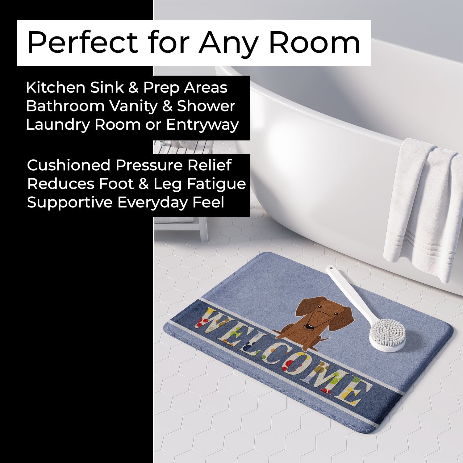 Dachshund Red Brown Welcome Memory Foam Kitchen Mat Machine Washable Anti-Fatigue Cushion Comfort Bath or Kitchen Rug