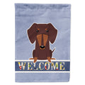 Dachshund Chocolate Welcome House Flag 28x40 Porch Sleeve Pole Decorative Outside Yard Banner Artwork Wall Hanging, Polyester