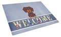 Dachshund Chocolate Welcome Cutting Board Tempered Glass Kitchen Cutting Surface, Heat Resistant Chopping, Non-Slip Feet, Food Prep & Serving