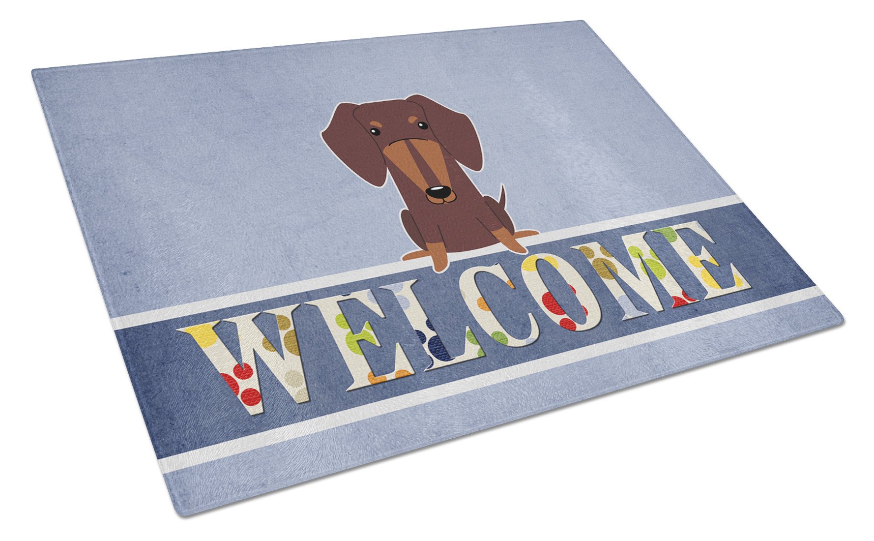 Dachshund Chocolate Welcome Cutting Board Tempered Glass Kitchen Cutting Surface, Heat Resistant Chopping, Non-Slip Feet, Food Prep & Serving