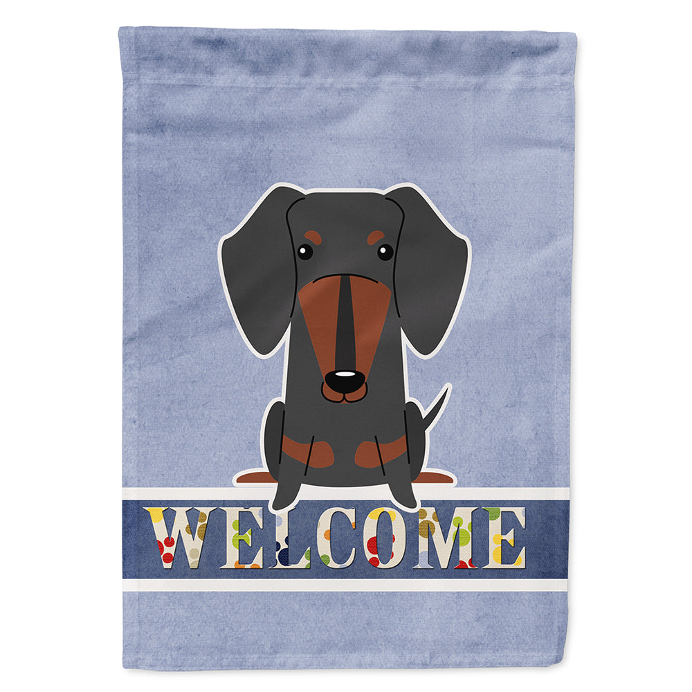 Dachshund Black Tan Welcome House Flag 28x40 Porch Sleeve Pole Decorative Outside Yard Banner Artwork Wall Hanging, Polyester