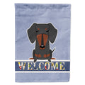 Dachshund Black Tan Welcome House Flag 28x40 Porch Sleeve Pole Decorative Outside Yard Banner Artwork Wall Hanging, Polyester