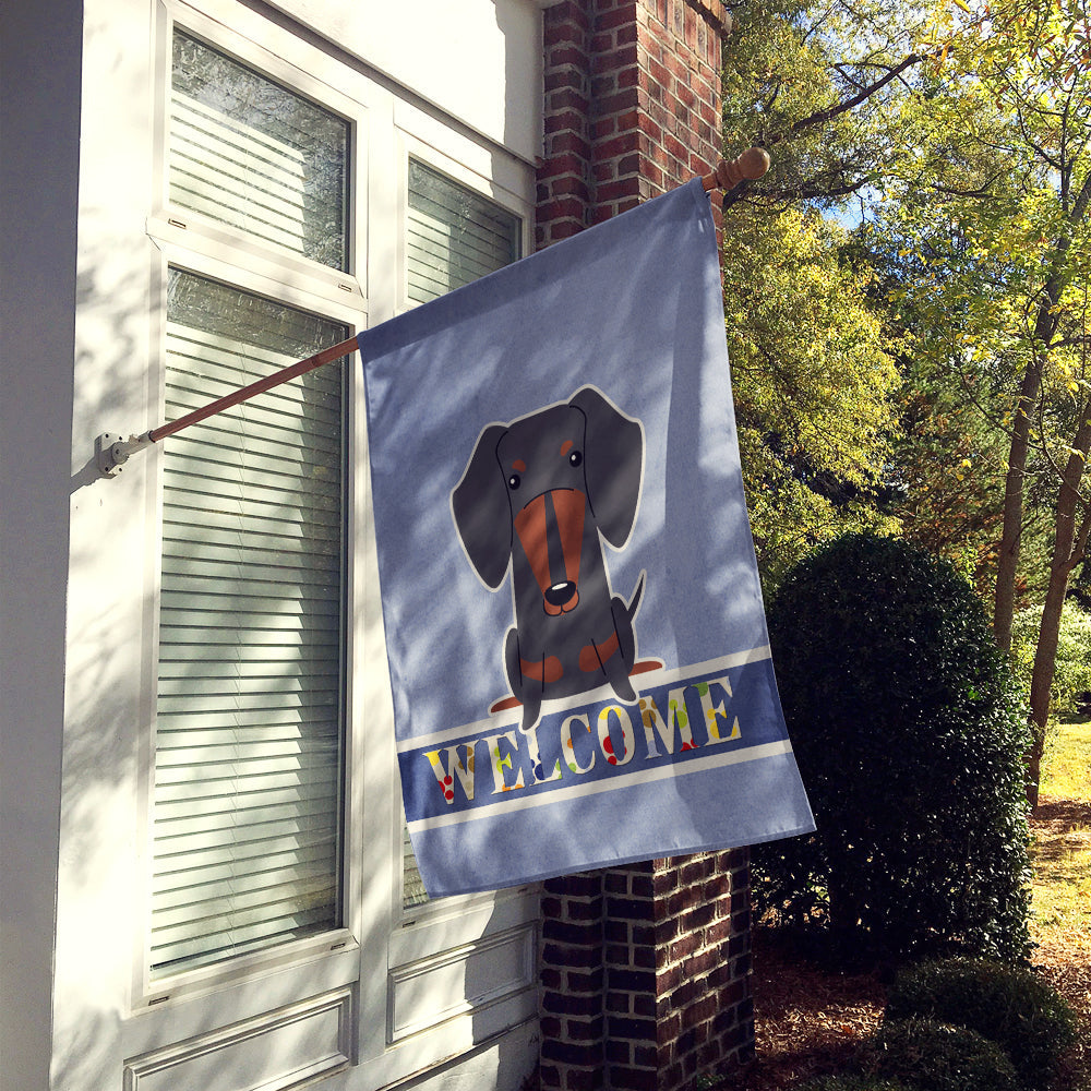 Dachshund Black Tan Welcome House Flag 28x40 Porch Sleeve Pole Decorative Outside Yard Banner Artwork Wall Hanging, Polyester