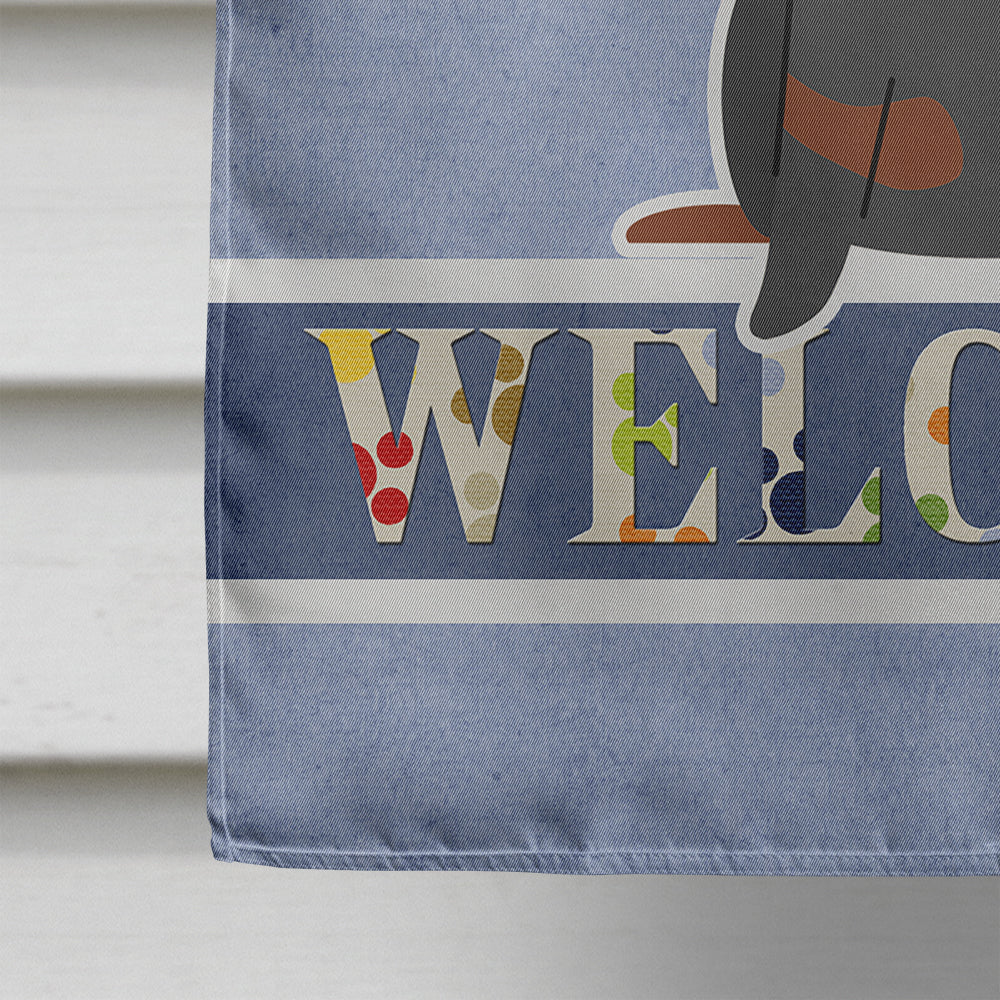 Dachshund Black Tan Welcome House Flag 28x40 Porch Sleeve Pole Decorative Outside Yard Banner Artwork Wall Hanging, Polyester