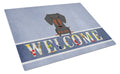 Dachshund Black Tan Welcome Cutting Board Tempered Glass Kitchen Cutting Surface, Heat Resistant Chopping, Non-Slip Feet, Food Prep & Serving