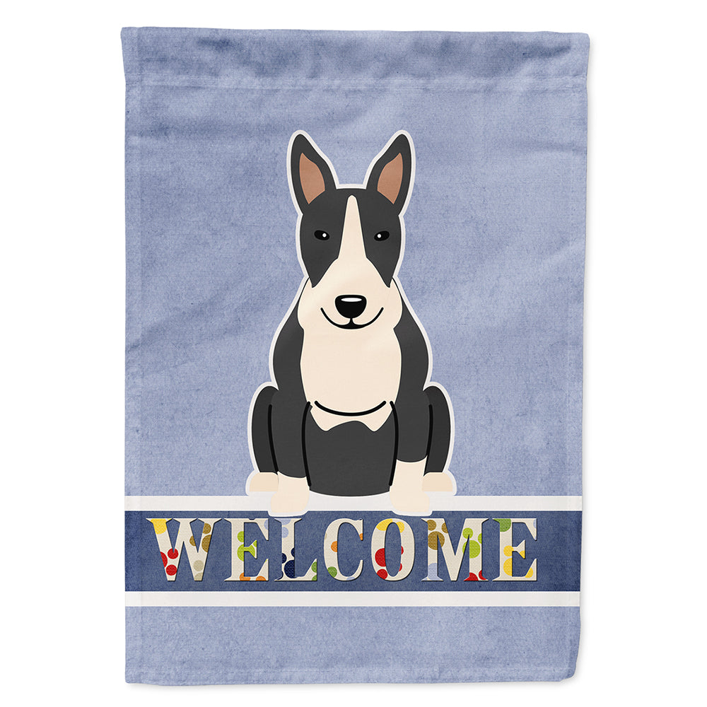 Bull Terrier Black White Welcome House Flag 28x40 Porch Sleeve Pole Decorative Outside Yard Banner Artwork Wall Hanging, Polyester