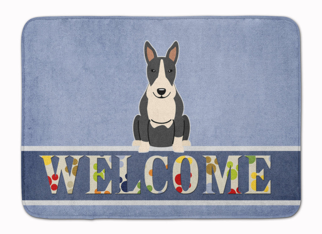 Bull Terrier Black White Welcome Memory Foam Kitchen Mat Machine Washable Anti-Fatigue Cushion Comfort Bath or Kitchen Rug
