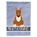 Bull Terrier Red Welcome House Flag 28x40 Porch Sleeve Pole Decorative Outside Yard Banner Artwork Wall Hanging, Polyester