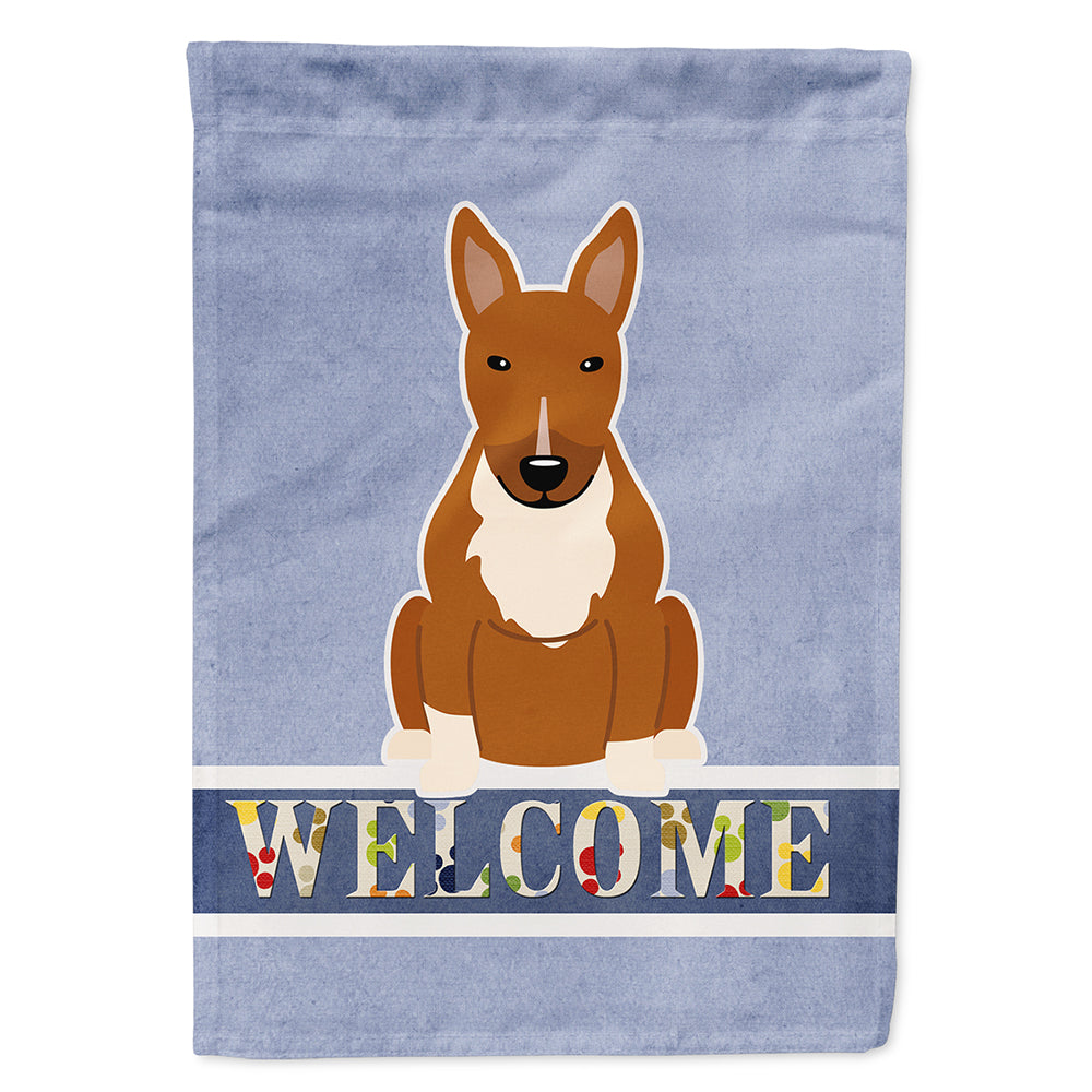 Bull Terrier Red Welcome House Flag 28x40 Porch Sleeve Pole Decorative Outside Yard Banner Artwork Wall Hanging, Polyester