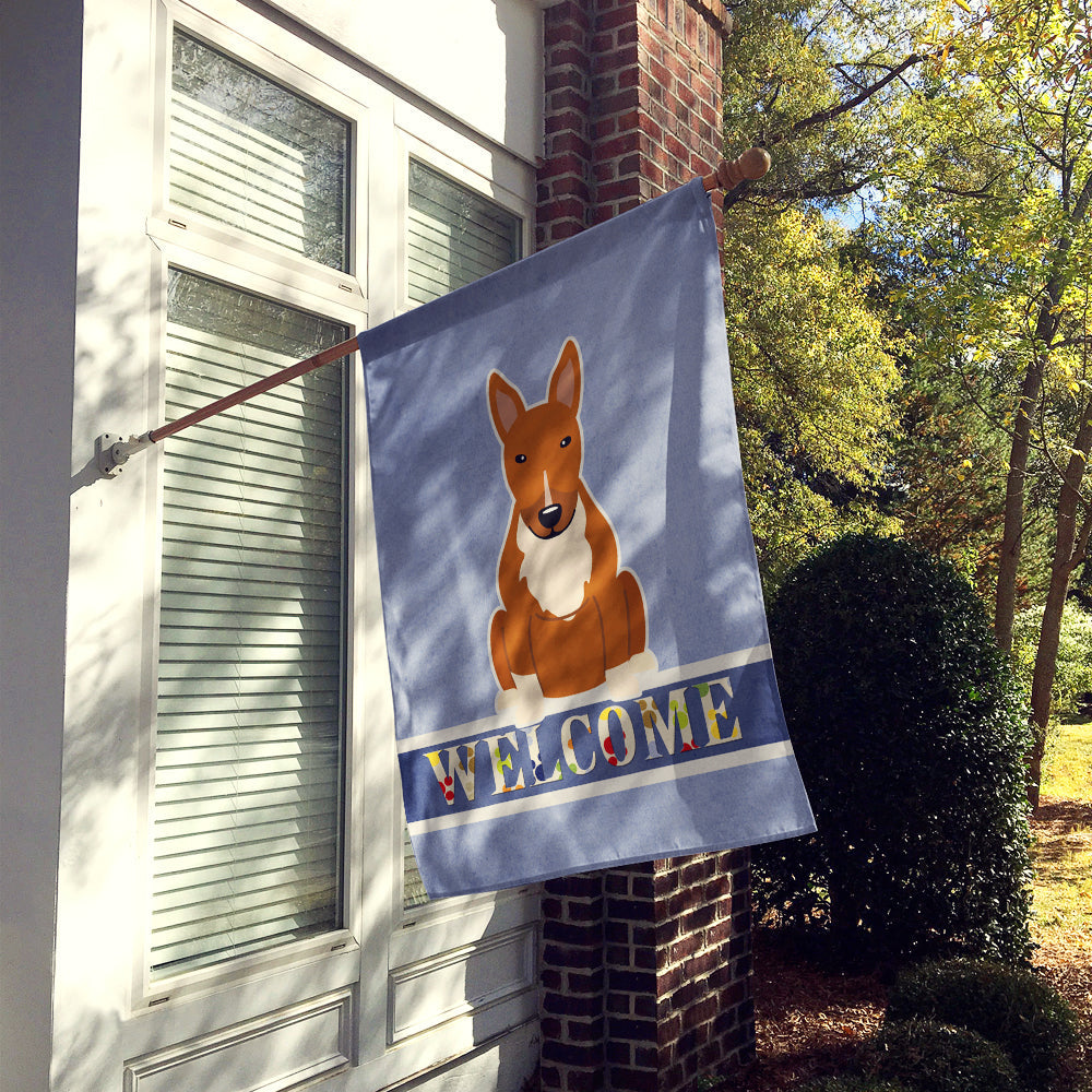Bull Terrier Red Welcome House Flag 28x40 Porch Sleeve Pole Decorative Outside Yard Banner Artwork Wall Hanging, Polyester