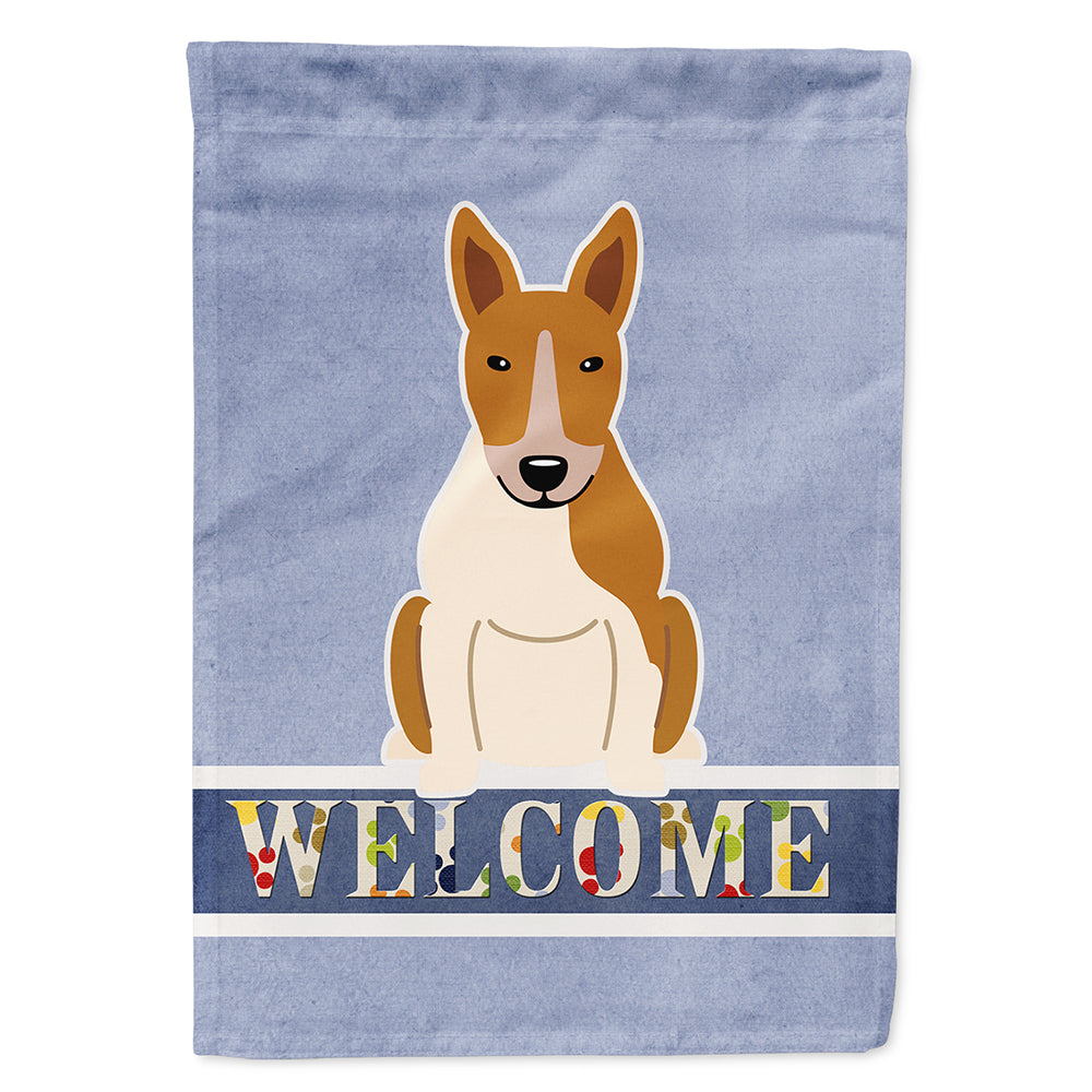 Bull Terrier Red White Welcome House Flag 28x40 Porch Sleeve Pole Decorative Outside Yard Banner Artwork Wall Hanging, Polyester