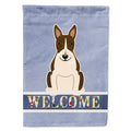 Bull Terrier Dark Brindle Welcome House Flag 28x40 Porch Sleeve Pole Decorative Outside Yard Banner Artwork Wall Hanging, Polyester