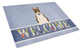 Bull Terrier Dark Brindle Welcome Cutting Board Tempered Glass Kitchen Cutting Surface, Heat Resistant Chopping, Non-Slip Feet, Food Prep & Serving
