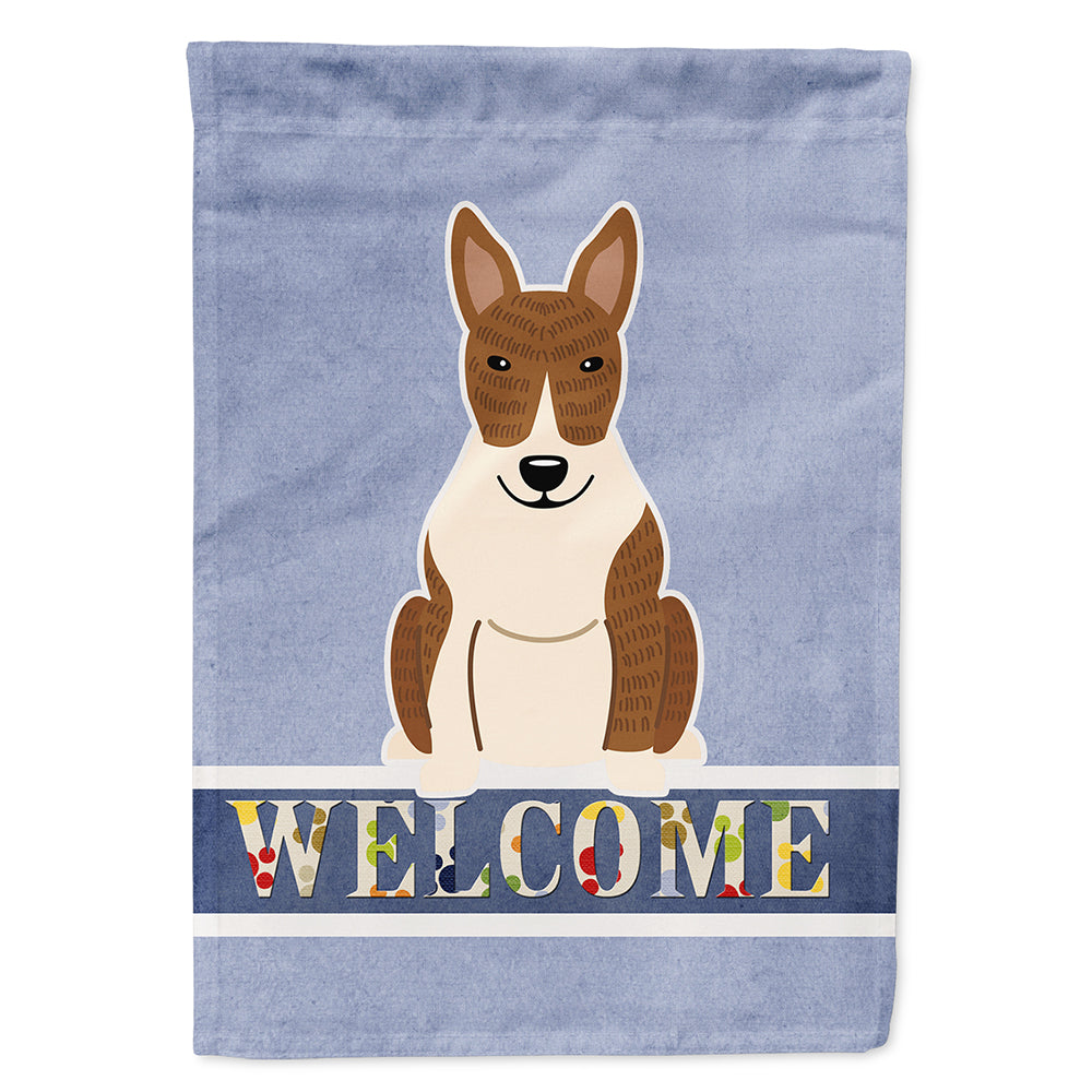 Bull Terrier Brindle Welcome House Flag 28x40 Porch Sleeve Pole Decorative Outside Yard Banner Artwork Wall Hanging, Polyester