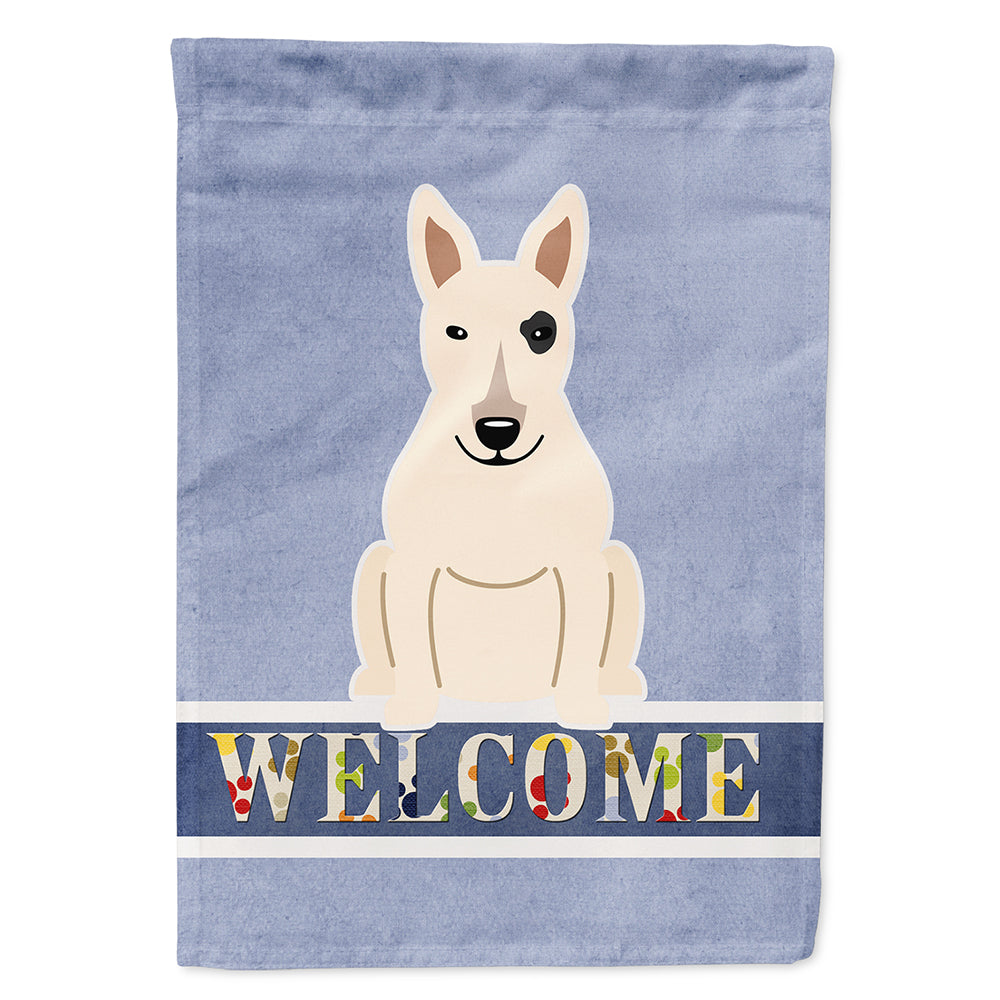 Bull Terrier White Welcome House Flag 28x40 Porch Sleeve Pole Decorative Outside Yard Banner Artwork Wall Hanging, Polyester