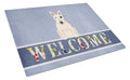 Bull Terrier White Welcome Cutting Board Tempered Glass Kitchen Cutting Surface, Heat Resistant Chopping, Non-Slip Feet, Food Prep & Serving