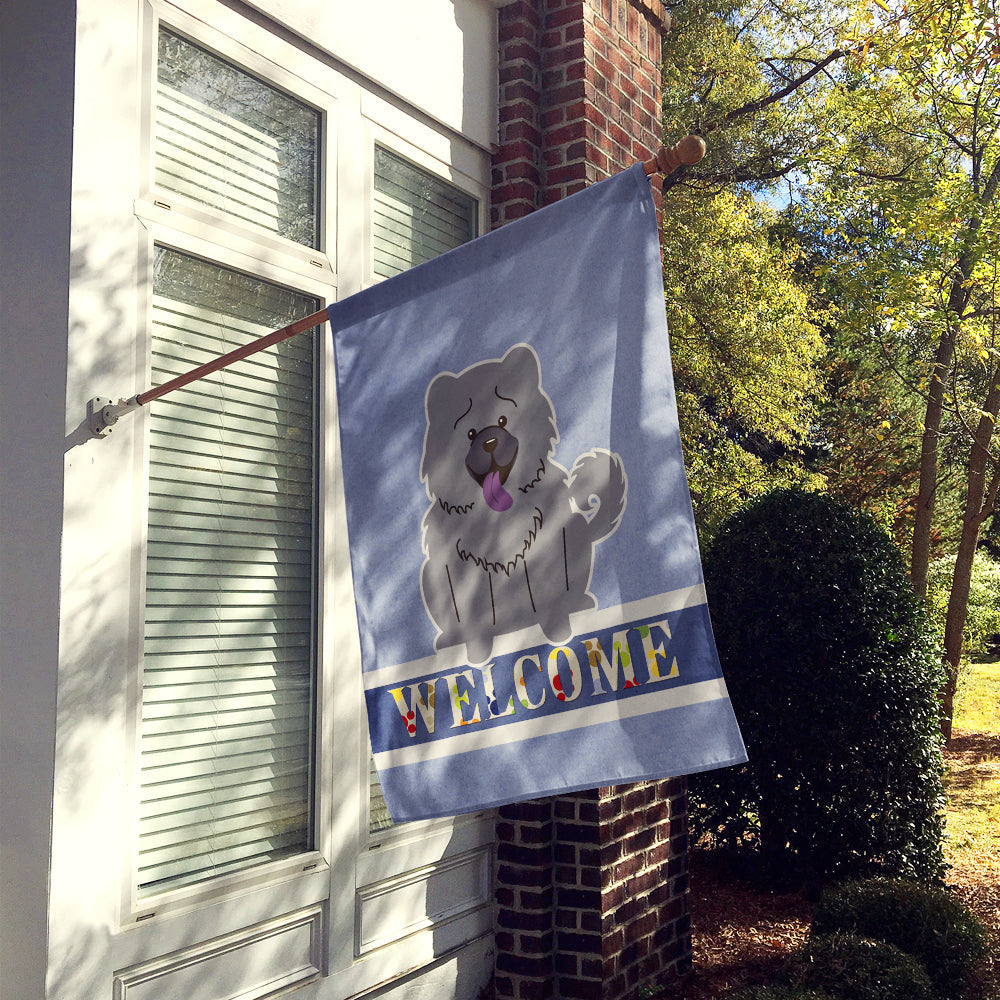 Chow Chow Blue Welcome House Flag 28x40 Porch Sleeve Pole Decorative Outside Yard Banner Artwork Wall Hanging, Polyester