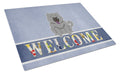 Chow Chow Blue Welcome Cutting Board Tempered Glass Kitchen Cutting Surface, Heat Resistant Chopping, Non-Slip Feet, Food Prep & Serving