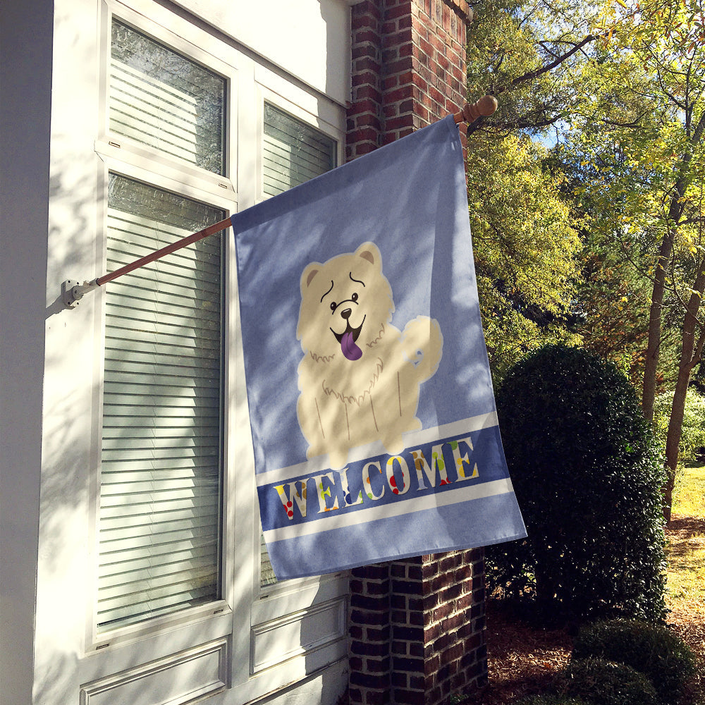 Chow Chow White Welcome House Flag 28x40 Porch Sleeve Pole Decorative Outside Yard Banner Artwork Wall Hanging, Polyester